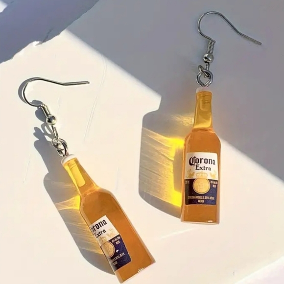 FUN/SUMMER CORONA SMALL BEER BOTTLE DANGLE EARRINGS NWOT - Picture 2 of 6